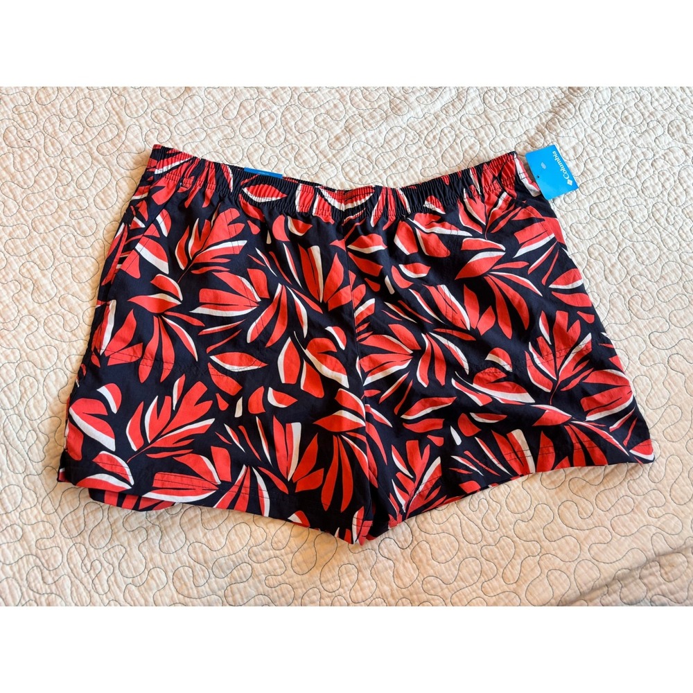 Columbia‎ Womens Size Large 5" Tropical Leaf Navy Red White Shorts